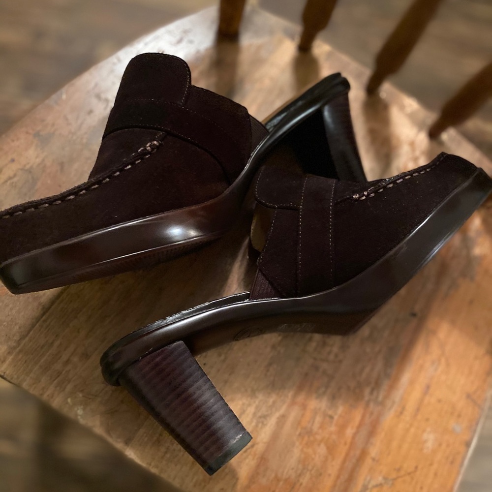 Classic Brown Suede Mules 3.5” Heel Size 10 Fall